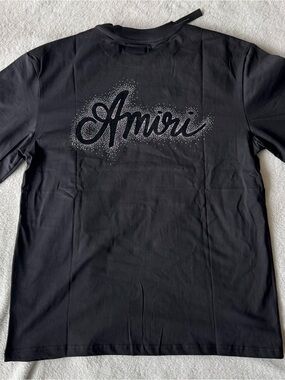 AMIRI Black Short-Sleeve Tee with Crystal Script Logo